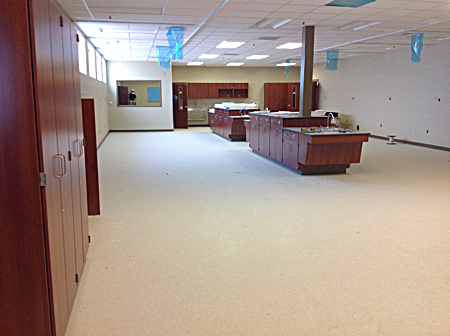 Image of nursing lab, cabinets and sink stations