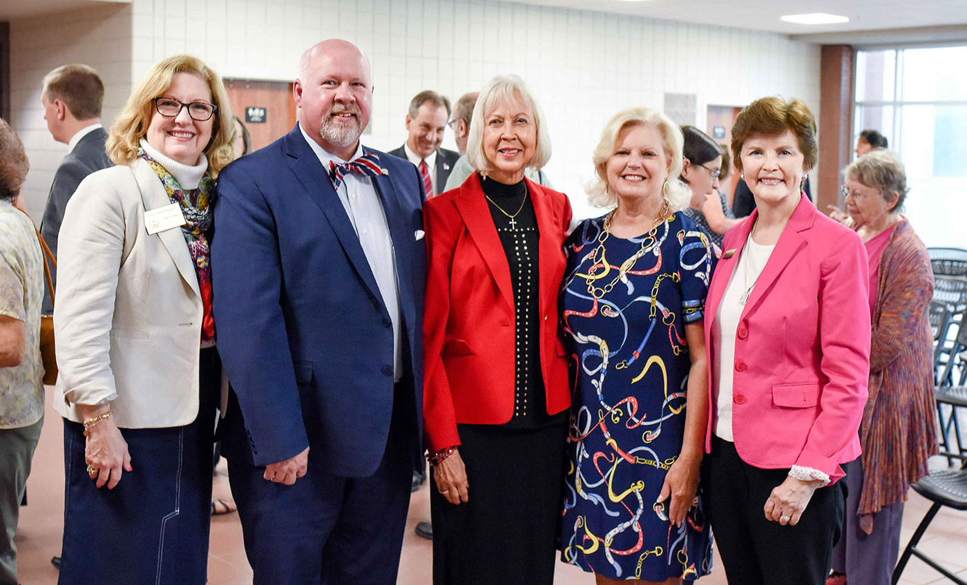 Among those attending the 20th anniversary celebration of the opening of Roane State Community College's Coffey/McNally Building on the Oak Ridge branch campus were, from left: Danni Varlan, a regent with the Tennessee Board of Regents; Roane State President Dr. Chris Whaley, former RSCC President Dr. Sherry Hoppe, former TBR Regent Judy Gooch, and Dr. Shirley Raines, a Foundation board member and the nonprofit's parliamentarian.
