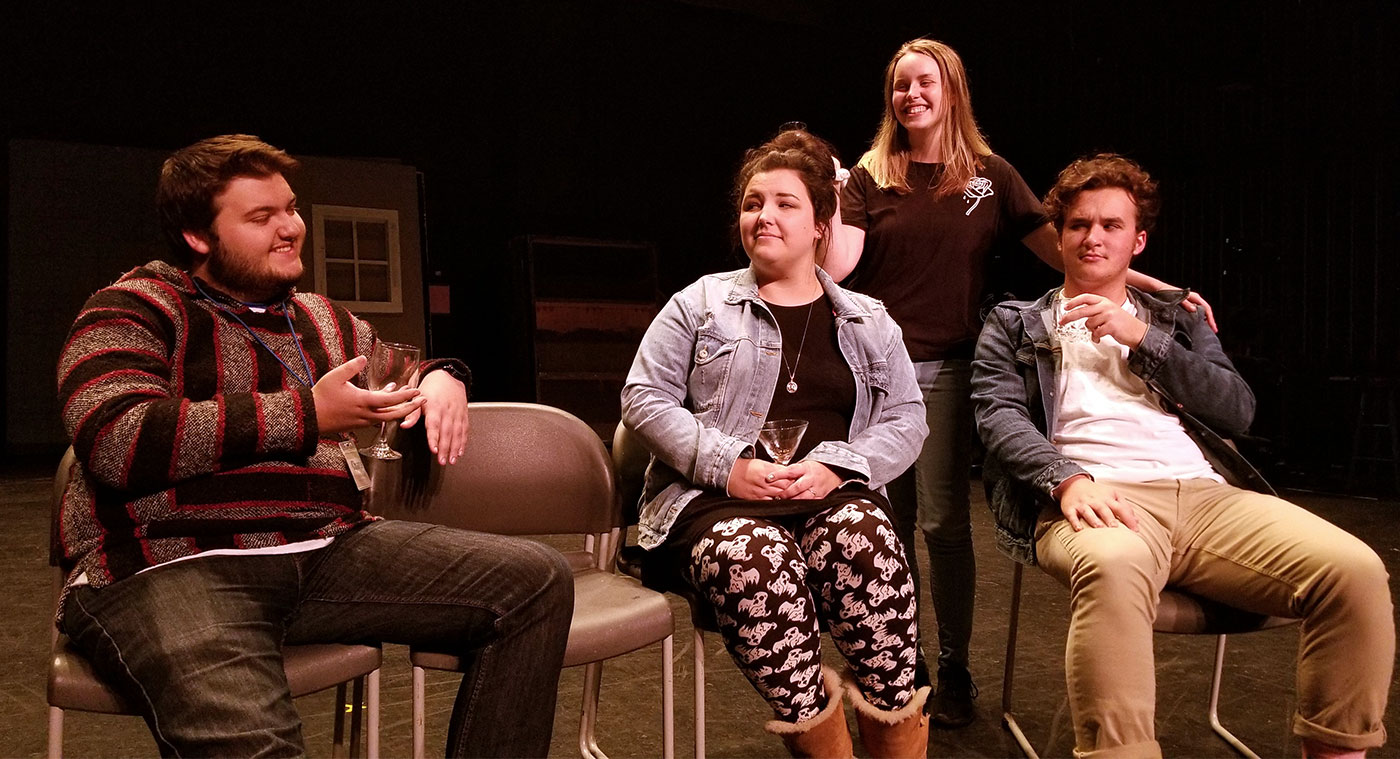 Cast members in “Barefoot in the Park” are pictured during a recent rehearsal. From left: Chayse Mitchell, Courtney Briley, Ann Livers and Garrett Wright.