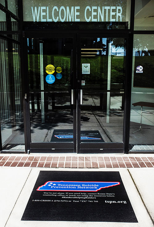 Entrance and sign about the Tennessee Suicide Prevention Network