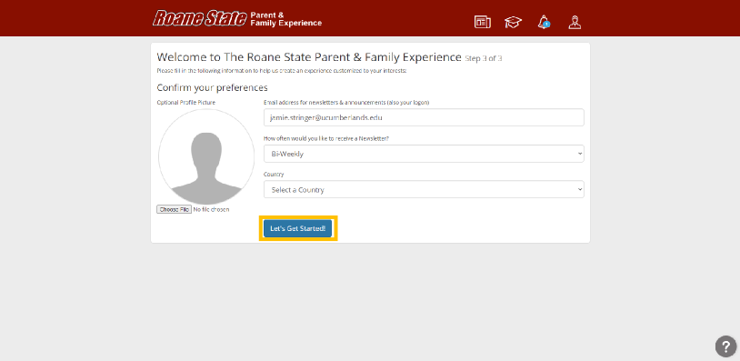A screenshot of the last page for the Parent Portal account creation.