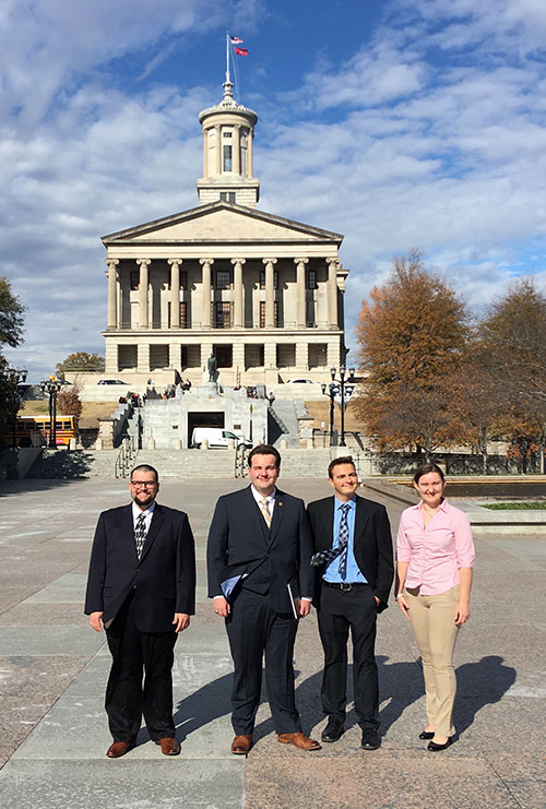These Roane State students participated in the Tennessee Intercollegiate State Legislature. From left: Jesse Griffin, Eli Anderson, Jacob Hughett and Anna McClure.