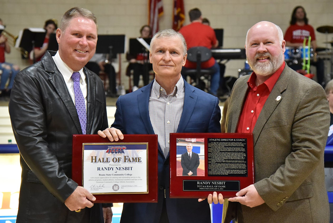 TCCAA Commissioner Dr. Foster Chason, Nesbit and Roane State President Dr. Chris Whaley with plaques
