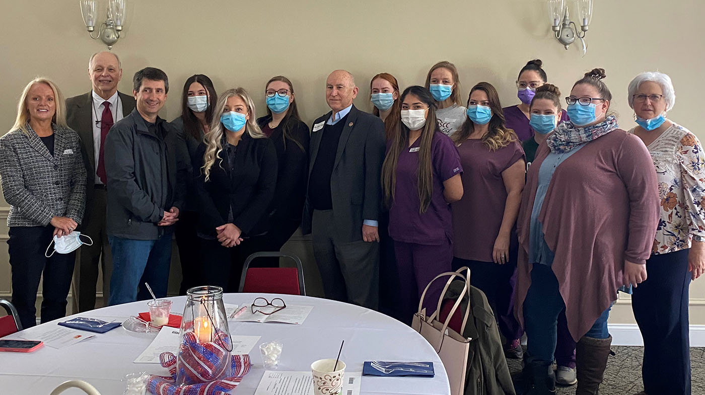 Members of the graduating class from Roane State’s dental hygiene program are pictured with lawmakers during a recent legislative breakfast. From left: Melinda Gill, program director; State Reps. Bob Ramsey and Justin Lafferty, students Courtney Adkins, Nichole Bailey and Emily Kirkland; State Sen. Richard Briggs, students Nicole Charitat, Maria Campos Nuci, Marianne Hitchcox, Sarai Gassler, Alisa O’Brien, Nickie Fraker, MaKenzie Bowers, and Clinic Coordinator Kellye Wilson.