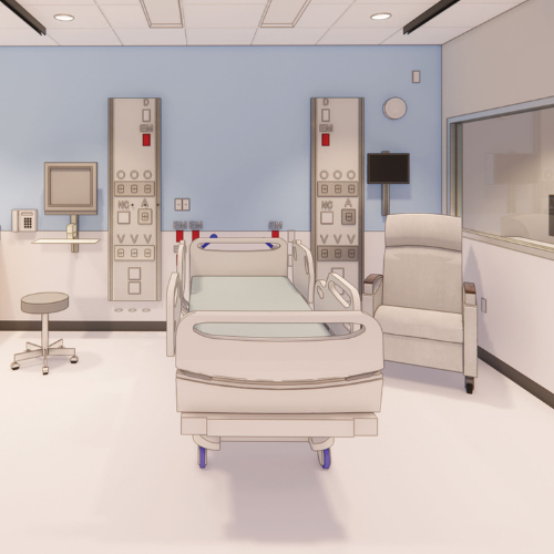 A conceptual rendering of a patient room in the new simulation center.