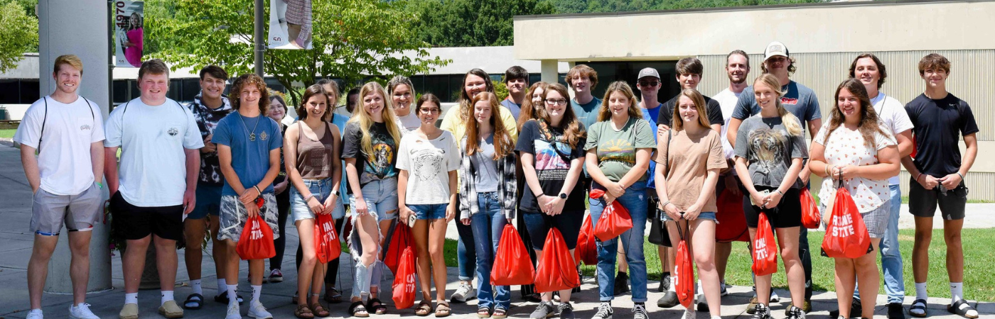 Group of students stop for a photo on Roane State's main campus in Harriman.