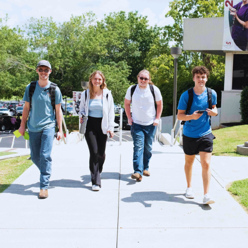A group of students on a college campus.