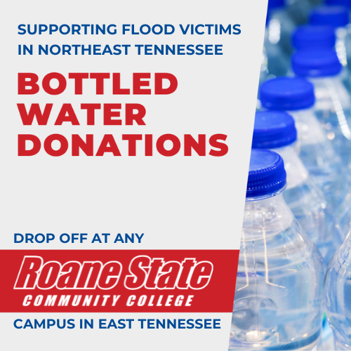 Bottled water donations for flood victims.