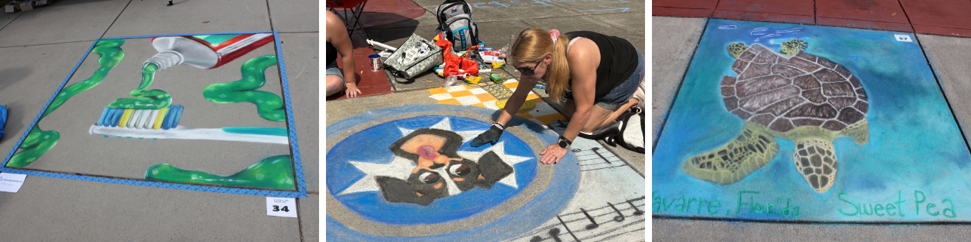 A collection of painted sidewalk squares from the 2026 Street Painting Festival.