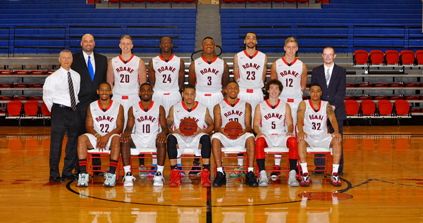 The Roane State men’s basketball team will make its home debut Nov. 4 against Bryan College JV (7 p.m.). Front row from left are Xavier Howard, Ivan Hardin, Jon Mitchell, Ryan Davis, Kyle Gunter and Jordan Solomon. Back row from left are head coach Randy Nesbit, assistant coach Jerry Boynton, Tayte Kitts, Marques McKoy, Greg Murphy, Antonio Gardner, Dillon Repport and administrative assistant Mike Elmore.