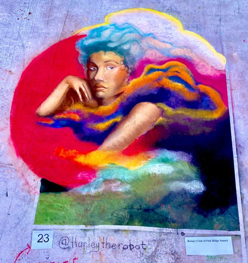 Painting of a face in colorful clouds